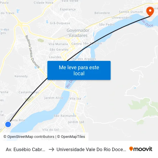 Av. Eusébio Cabral, 5737 to Universidade Vale Do Rio Doce - Campus II map