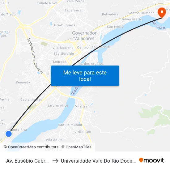 Av. Eusébio Cabral, 5740 to Universidade Vale Do Rio Doce - Campus II map