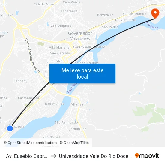 Av. Eusébio Cabral, 5477 to Universidade Vale Do Rio Doce - Campus II map