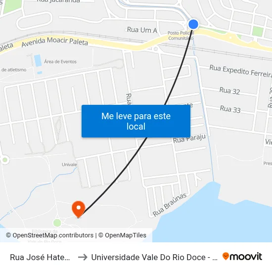 Rua José Hatem, 386 to Universidade Vale Do Rio Doce - Campus II map