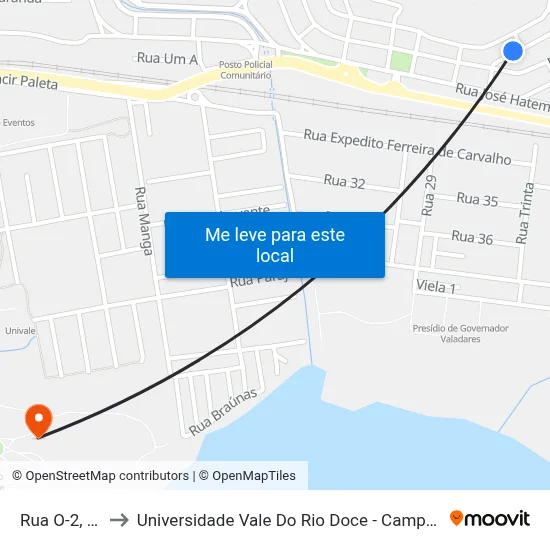 Rua O-2, 99 to Universidade Vale Do Rio Doce - Campus II map