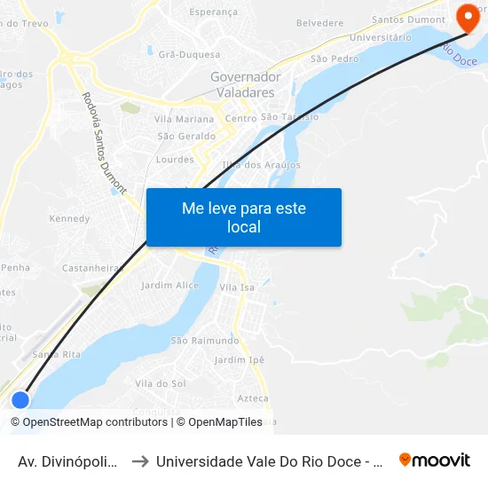 Av. Divinópolis, 188 to Universidade Vale Do Rio Doce - Campus II map