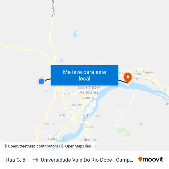 Rua G, 500 to Universidade Vale Do Rio Doce - Campus II map