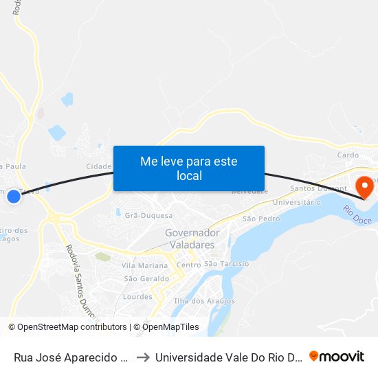 Rua José Aparecido Ramirez, 335 to Universidade Vale Do Rio Doce - Campus II map