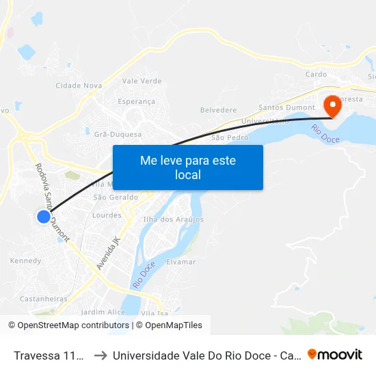 Travessa 111, 21 to Universidade Vale Do Rio Doce - Campus II map