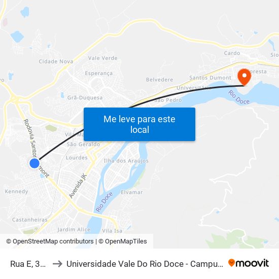 Rua E, 385 to Universidade Vale Do Rio Doce - Campus II map