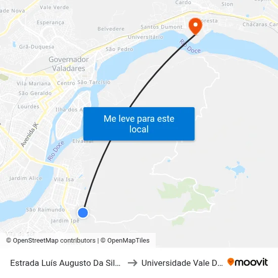 Estrada Luís Augusto Da Silva, Km 0,4 Leste | Granja Favela to Universidade Vale Do Rio Doce - Campus II map