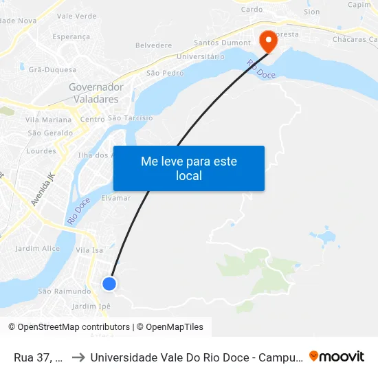 Rua 37, 55 to Universidade Vale Do Rio Doce - Campus II map