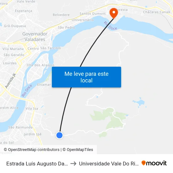Estrada Luís Augusto Da Silva, Km 1,6 Leste to Universidade Vale Do Rio Doce - Campus II map