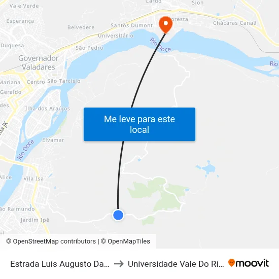 Estrada Luís Augusto Da Silva, Km 3,1 Oeste to Universidade Vale Do Rio Doce - Campus II map