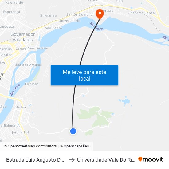 Estrada Luís Augusto Da Silva, Km 3,3 Leste to Universidade Vale Do Rio Doce - Campus II map