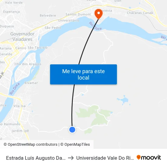 Estrada Luís Augusto Da Silva, Km 3,3 Leste to Universidade Vale Do Rio Doce - Campus II map