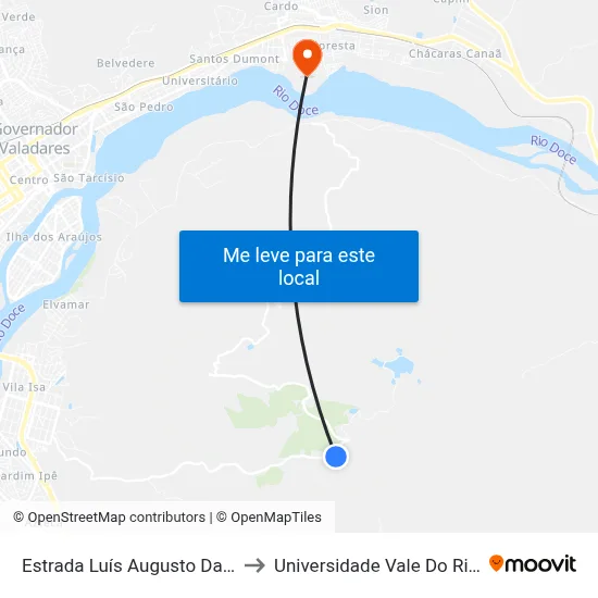 Estrada Luís Augusto Da Silva, Km 5,6 Oeste to Universidade Vale Do Rio Doce - Campus II map