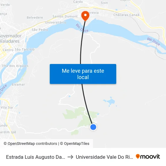 Estrada Luís Augusto Da Silva, Km 5,6 Leste to Universidade Vale Do Rio Doce - Campus II map