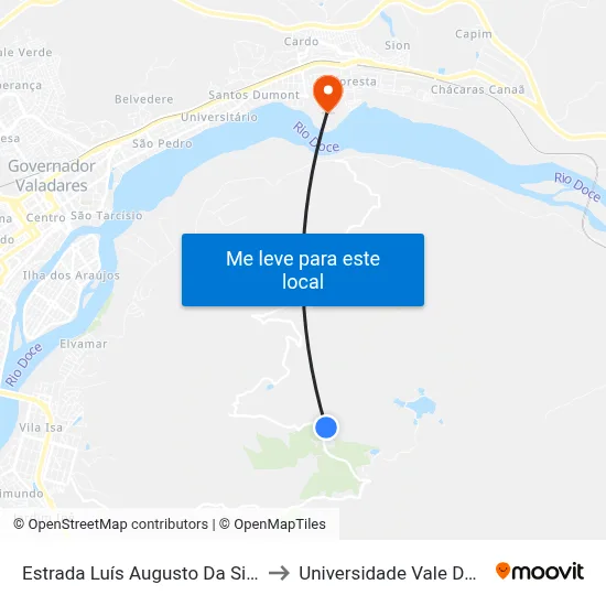 Estrada Luís Augusto Da Silva, Km 7,5 Oeste | Macuco to Universidade Vale Do Rio Doce - Campus II map
