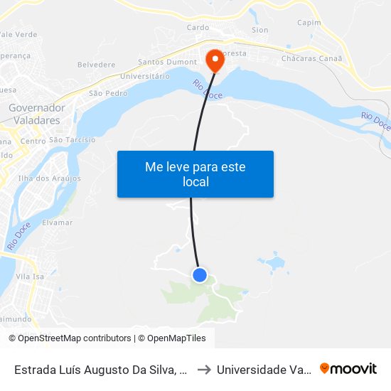 Estrada Luís Augusto Da Silva, Km 7,8 Leste | Acesso Ao Ibituruna Serra Clube to Universidade Vale Do Rio Doce - Campus II map