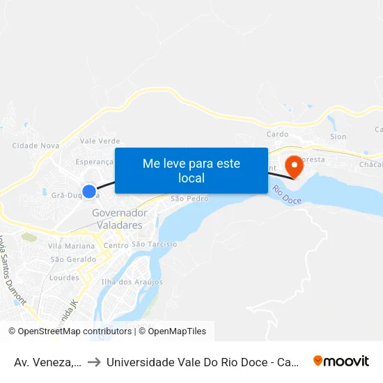 Av. Veneza, 70 to Universidade Vale Do Rio Doce - Campus II map