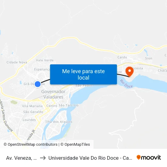 Av. Veneza, 232 to Universidade Vale Do Rio Doce - Campus II map