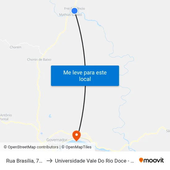 Rua Brasília, 70-122 to Universidade Vale Do Rio Doce - Campus II map