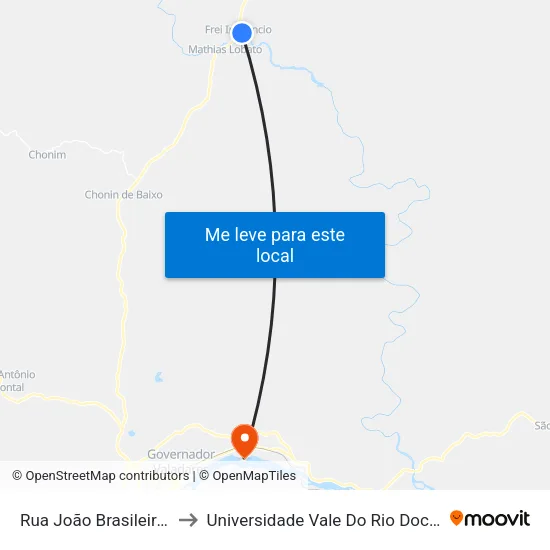 Rua João Brasileiro Passos to Universidade Vale Do Rio Doce - Campus II map