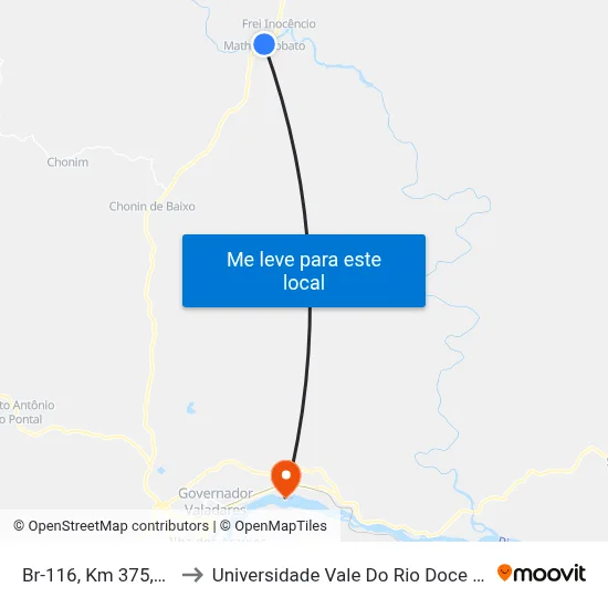 Br-116, Km 375,2 Norte to Universidade Vale Do Rio Doce - Campus II map