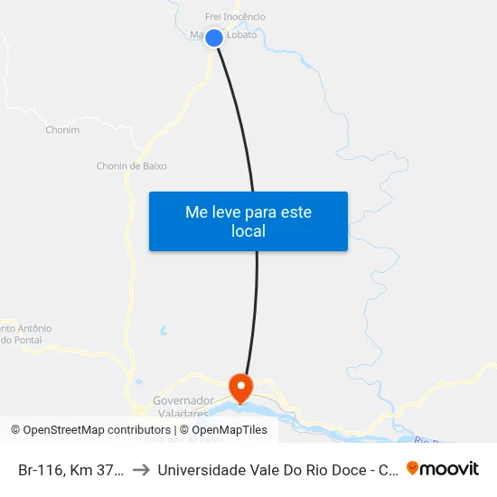 Br-116, Km 376 Sul to Universidade Vale Do Rio Doce - Campus II map