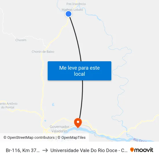 Br-116, Km 377 Sul to Universidade Vale Do Rio Doce - Campus II map