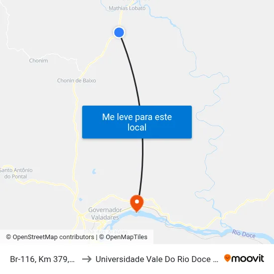 Br-116, Km 379,3 Norte to Universidade Vale Do Rio Doce - Campus II map