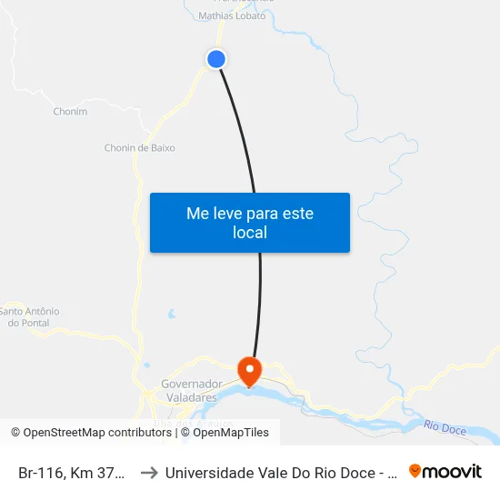 Br-116, Km 379,3 Sul to Universidade Vale Do Rio Doce - Campus II map