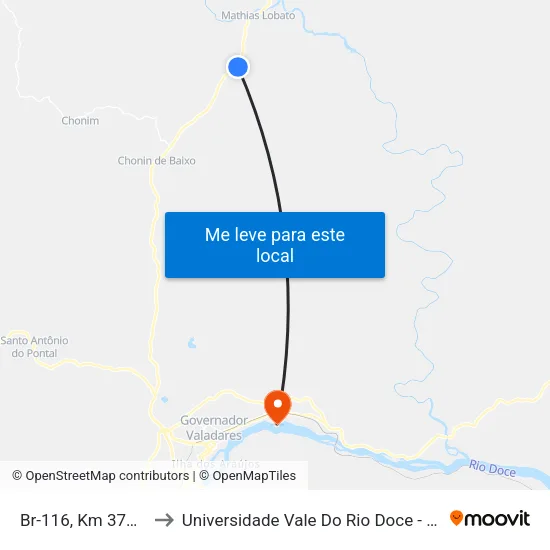 Br-116, Km 379,7 Sul to Universidade Vale Do Rio Doce - Campus II map