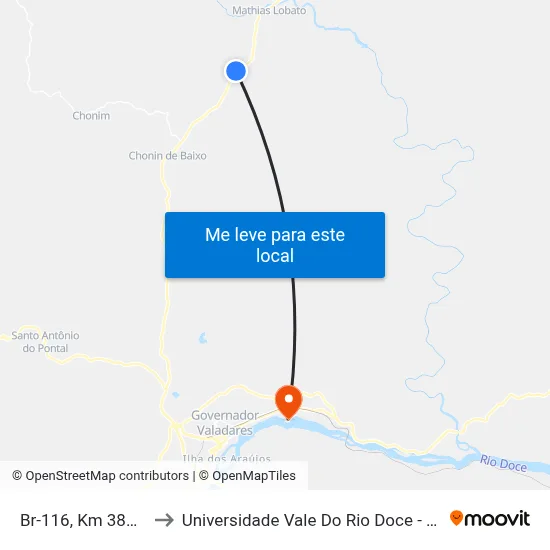 Br-116, Km 380,9 Sul to Universidade Vale Do Rio Doce - Campus II map