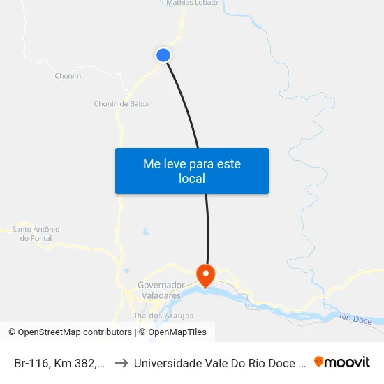 Br-116, Km 382,2 Norte to Universidade Vale Do Rio Doce - Campus II map