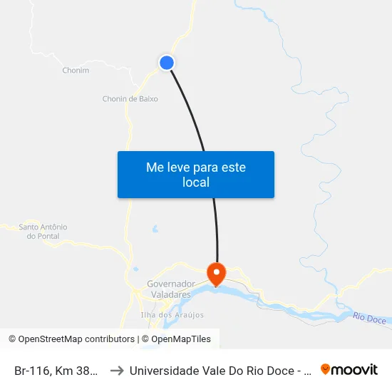 Br-116, Km 383,6 Sul to Universidade Vale Do Rio Doce - Campus II map