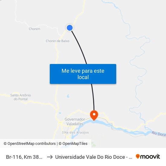 Br-116, Km 384,6 Sul to Universidade Vale Do Rio Doce - Campus II map