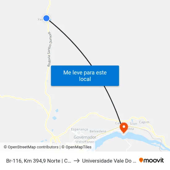 Br-116, Km 394,9 Norte | Chácaras Quintas Do Vale to Universidade Vale Do Rio Doce - Campus II map
