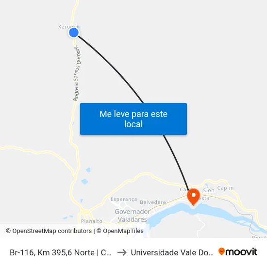 Br-116, Km 395,6 Norte | Chácaras Quintas Green Hill to Universidade Vale Do Rio Doce - Campus II map