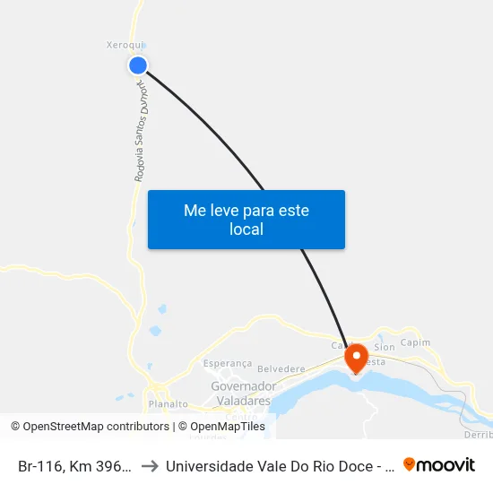 Br-116, Km 396 Norte to Universidade Vale Do Rio Doce - Campus II map