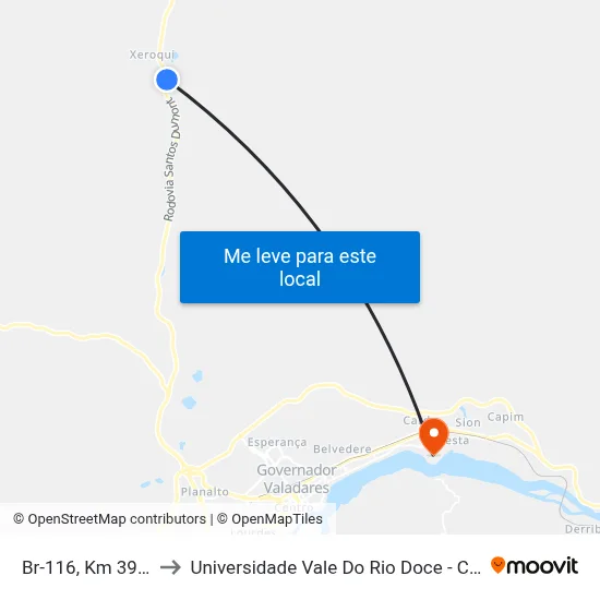 Br-116, Km 396 Sul to Universidade Vale Do Rio Doce - Campus II map