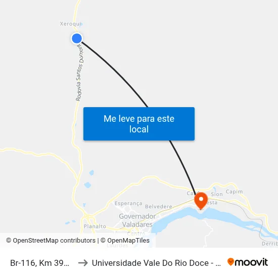 Br-116, Km 396,2 Sul to Universidade Vale Do Rio Doce - Campus II map