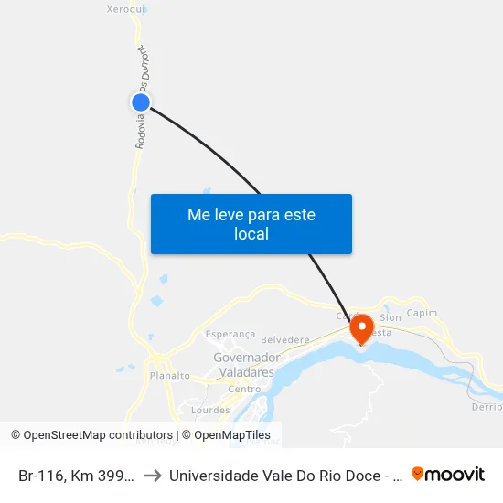 Br-116, Km 399 Norte to Universidade Vale Do Rio Doce - Campus II map