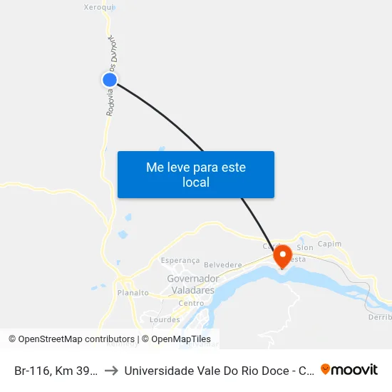 Br-116, Km 399 Sul to Universidade Vale Do Rio Doce - Campus II map