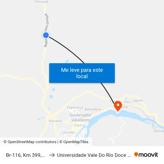 Br-116, Km 399,4 Norte to Universidade Vale Do Rio Doce - Campus II map