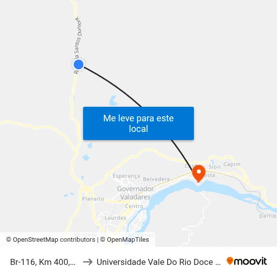Br-116, Km 400,1 Norte to Universidade Vale Do Rio Doce - Campus II map