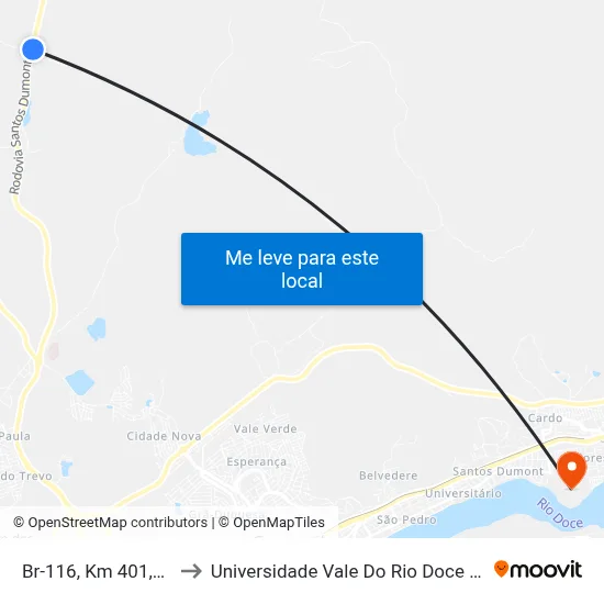 Br-116, Km 401,3 Norte to Universidade Vale Do Rio Doce - Campus II map