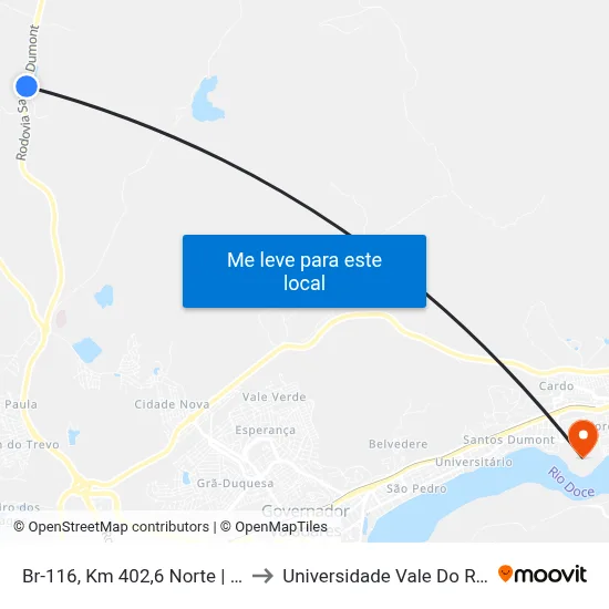 Br-116, Km 402,6 Norte | Cidade Dos Meninos to Universidade Vale Do Rio Doce - Campus II map