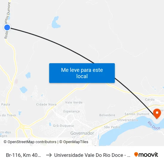 Br-116, Km 403,1 Sul to Universidade Vale Do Rio Doce - Campus II map