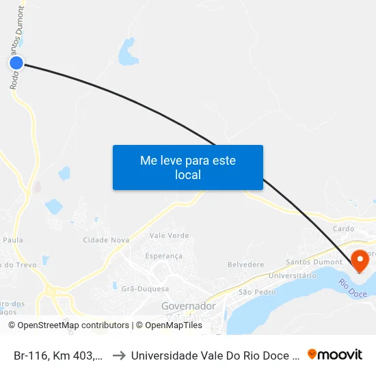 Br-116, Km 403,1 Norte to Universidade Vale Do Rio Doce - Campus II map