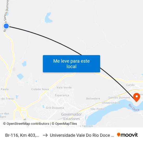 Br-116, Km 403,4 Norte to Universidade Vale Do Rio Doce - Campus II map