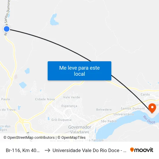 Br-116, Km 403,4 Sul to Universidade Vale Do Rio Doce - Campus II map