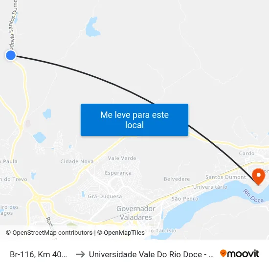 Br-116, Km 403,9 Sul to Universidade Vale Do Rio Doce - Campus II map